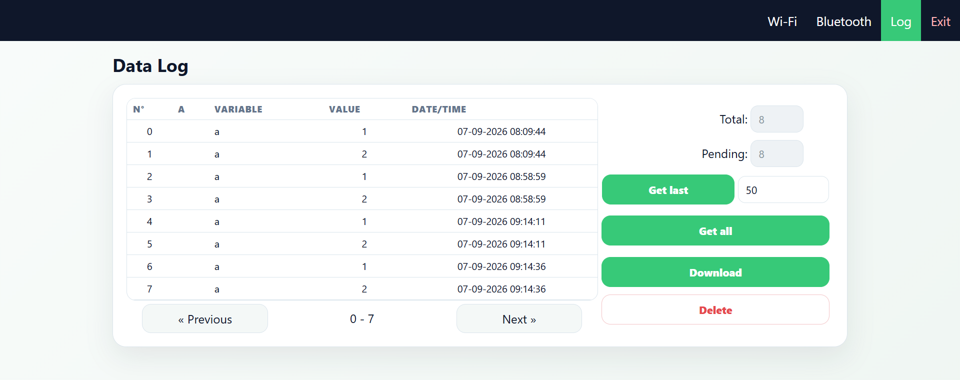 Log tab